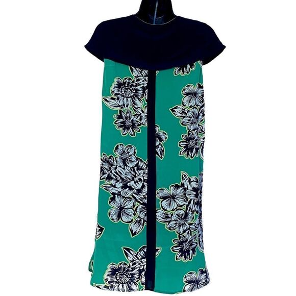 Anthropologie Maeve Ayame 100% Silk Floral Front Zip Mod Sheath Mini Dress Sz 0 - Picture 6 of 12